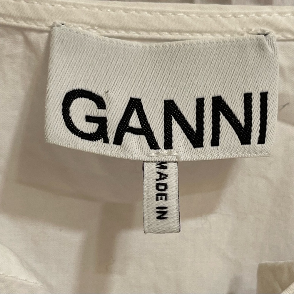 Ganni White Cotton Poplin Tie String Mini Dress Boho Beachy Size 44EU or 14US - Picture 7 of 13